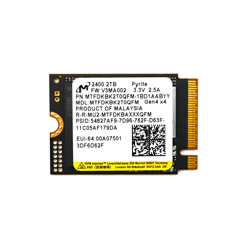 Crucial Micron 2400 M.2 2230 SSD 2TB 1TB 512GB NVMe PCIe Gen4 x4 