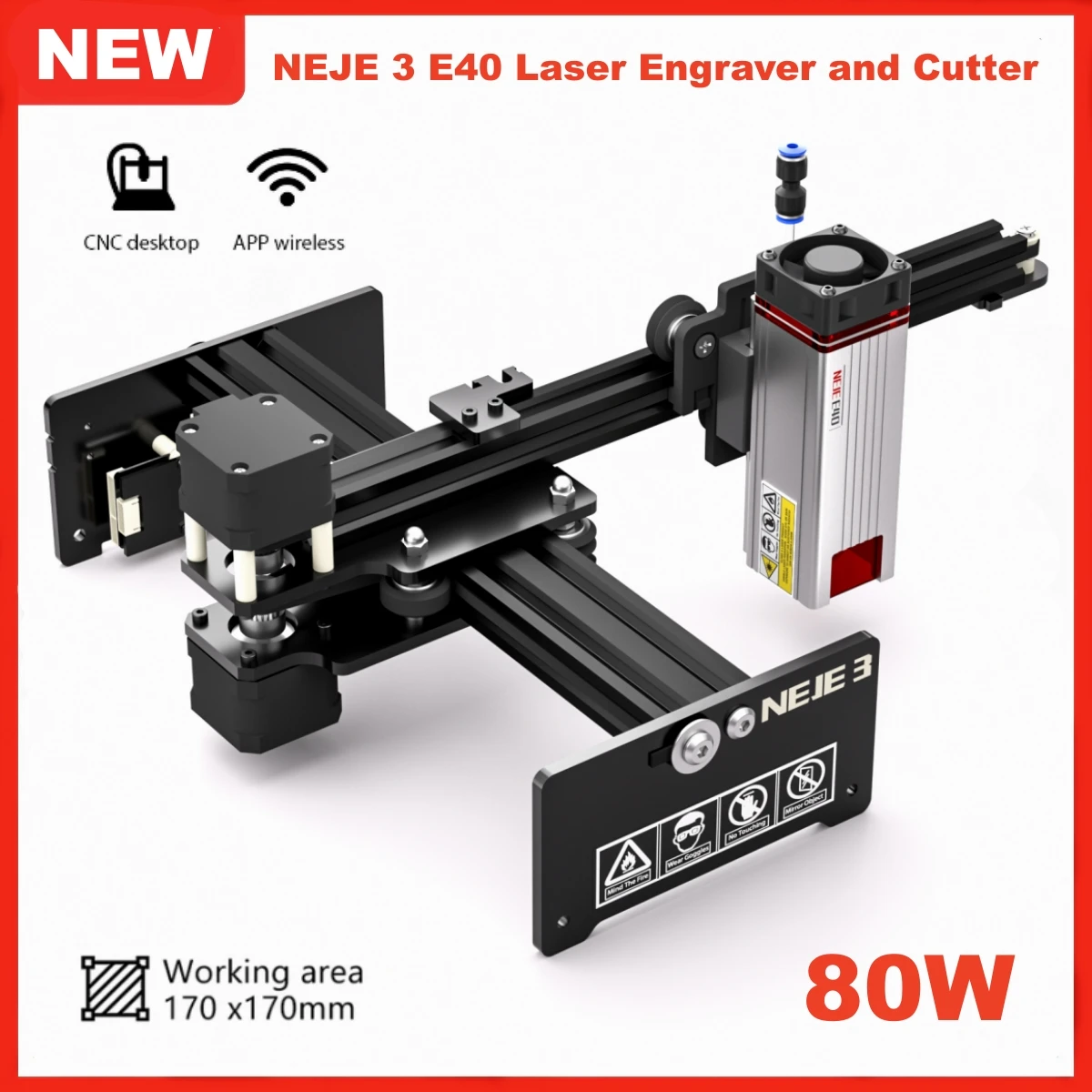 

NEJE 3 E40 80W CNC Laser Engraver Cutter 3D Printer Metal Engraving Wood Etching Tool Lightburn Wireless APP Control