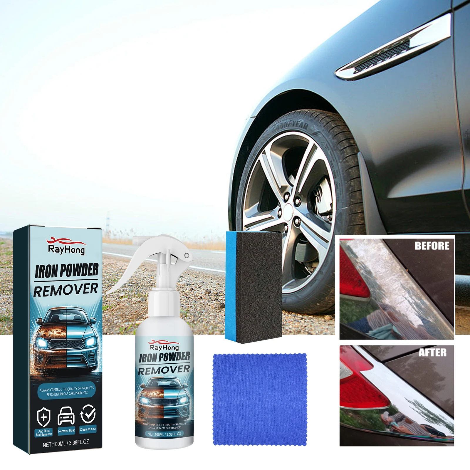 Automotive Iron Powder Remover Prevents Oxidation And Rust Removal Of Automotive Painted Tires Clean Decontamination Retreader