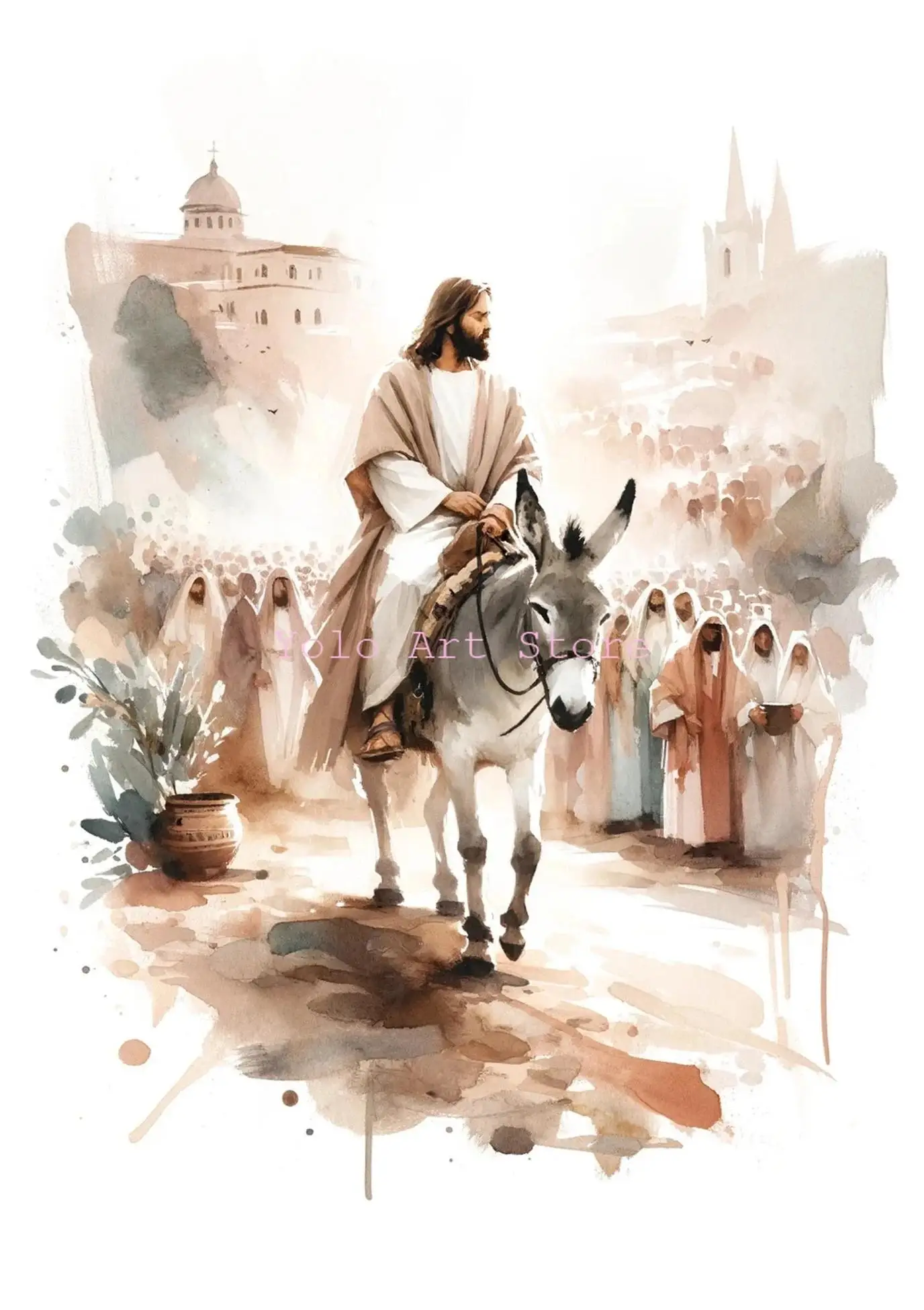 Christian Watercolor Wall Art - Jesus & Lamb Canvas Print, Bible-Inspired Home Decor for Living Room and Nursery, Ideal Gift