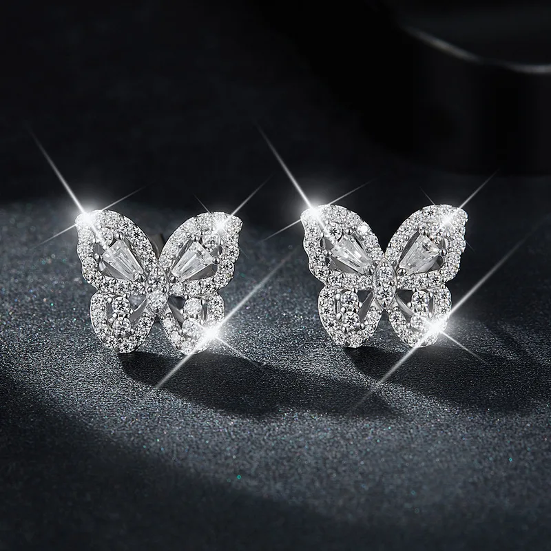 

Luxury High-end s925 Sterling Silver Platinum VVS1 D Color 2 Carat Moissanite Full Diamond Butterfly Earrings For Women Gift