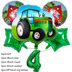 Green Farm Tractor Birthday Party Tableware Set with Banner, Balloons, Cups, Plates, and Napkins (Colorful)