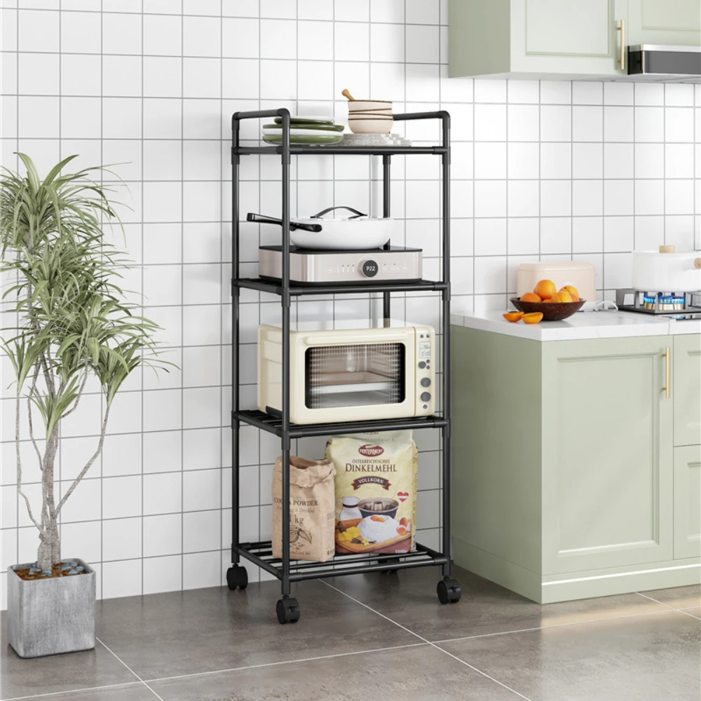 Microwave Storage Racks Multi Layer Floor-Standing Pot Shelf Kitchen Storage Rack Kitchen Trolley with Pulleys Easy To Assemble