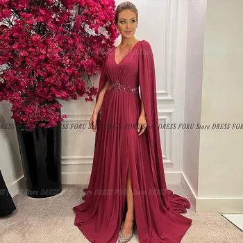 Abiti da sposa bordeaux madre con mantello lungo abito da sposa diviso Applique Bead Vestido De Noche Madrina Party