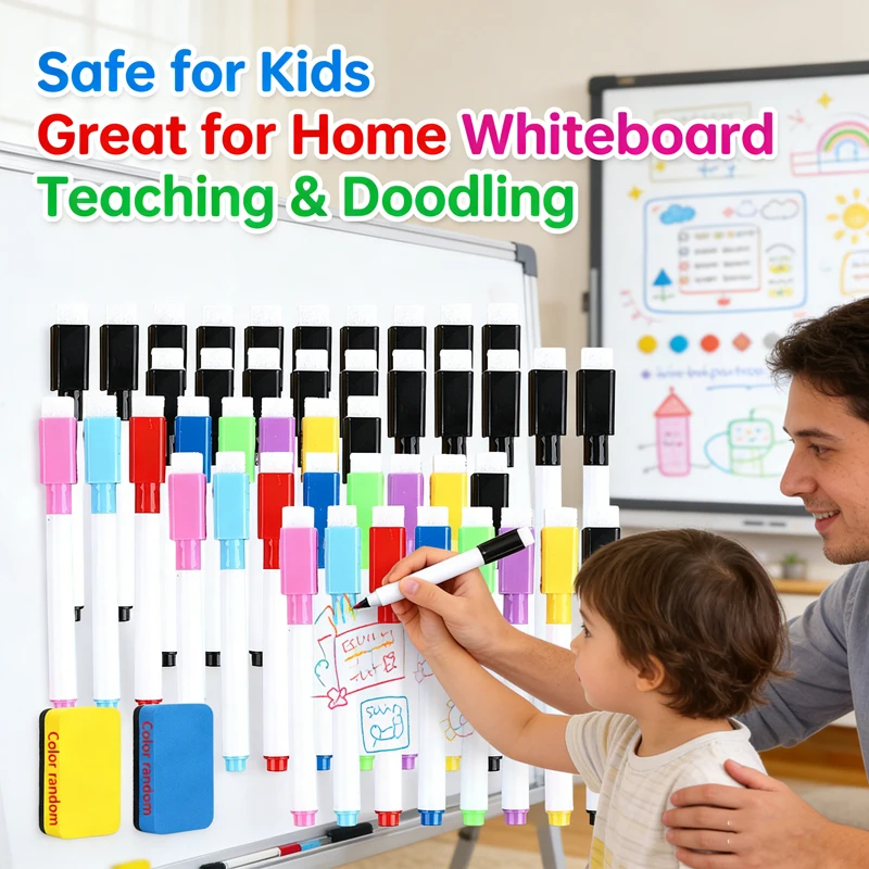 5-100개 드라이 이레이즈 화이트보드 마커 세트(사무실 화이트보드, 달력, 창의적인 명절 선물용 자석 지우개 포함) 8색