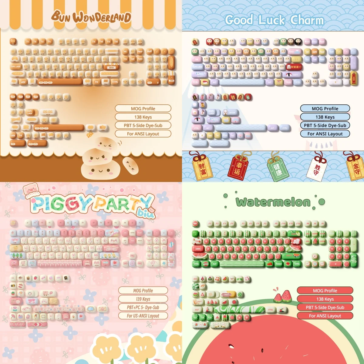 Akko-オリジナルのテーマキーキャップセット、mog profile pbt、138