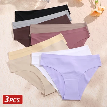 3 pezzi mutandine di seta di ghiaccio senza cuciture per le donne slip sexy a vita bassa femminile ultra sottile nessuna traccia biancheria intima da donna lingerie traspirante 1