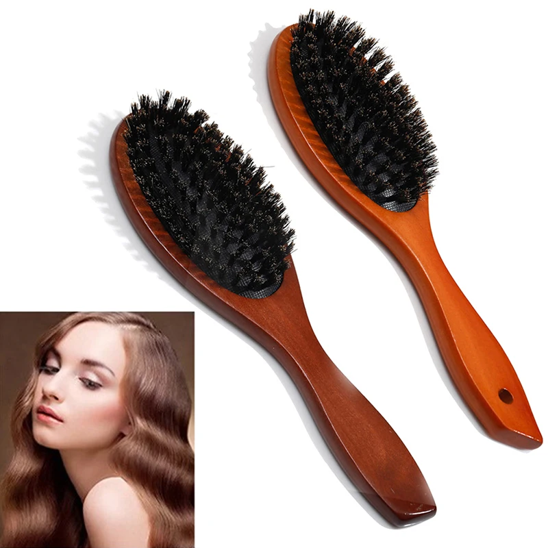 

Boar Bristle Hairbrush Massage Comb Anti-static Hair Scalp Paddle Brush Beech Wooden Handle Hair Brush Comb Styling Tools