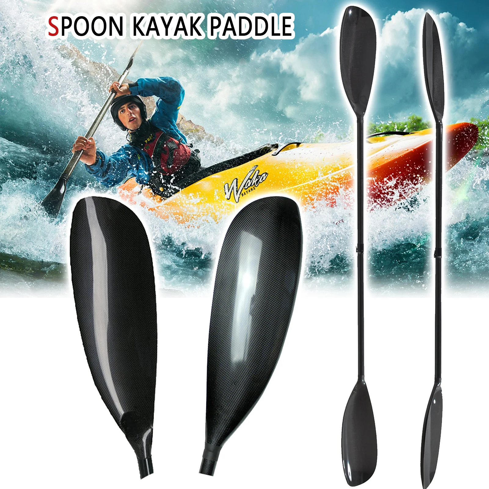 760g 2 Piece Carbon Fiber Wing Paddle Spoon Kayak Paddle Double Head