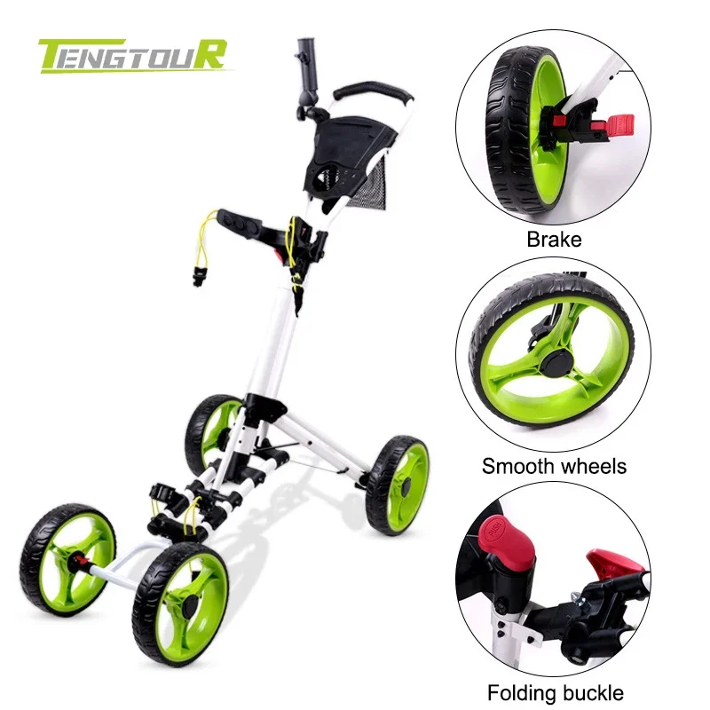 Factory Hot 4 Wheels Foldable Pull Push Golf Cart Golf Trolley