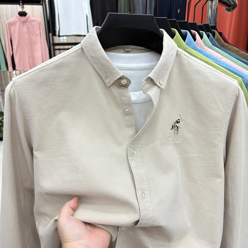 Spring and Autumn New 100% Cotton Long Sleeve Shirt for Men's Business, Leisure, Skin Friendly, Comfortable Collar Shirt Coat