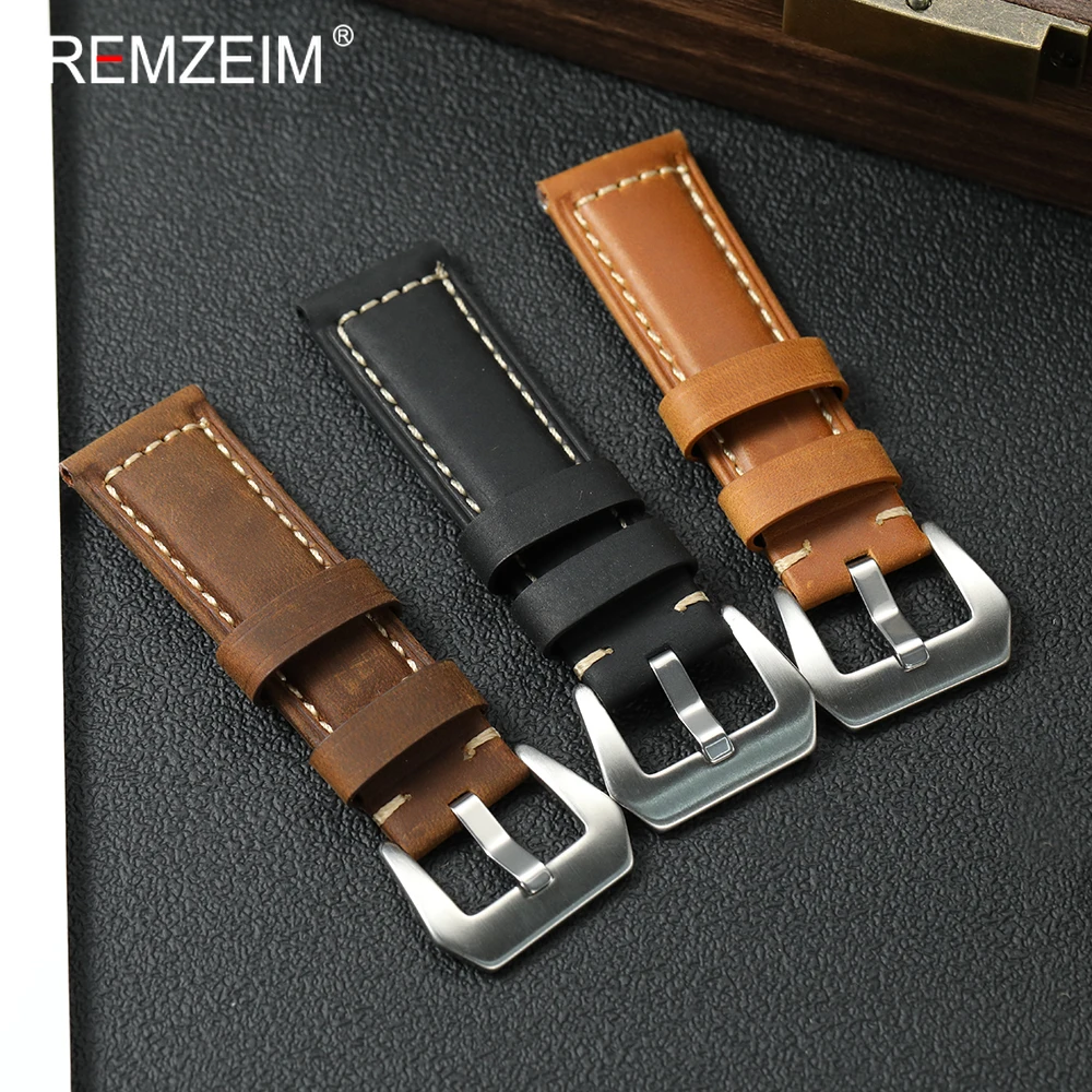 Vintage Crazy Horse Leather Watch Strap - Men's Genuine Cowhide Band, Durable Sport Replacement Bracelet Belt