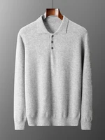 Luxury Men Cashmere Sweater 100% Merino Wool Buttoned Pullover Autumn Winter Polo Collar Knitwear Male Casual Warm Jumper Tops 2