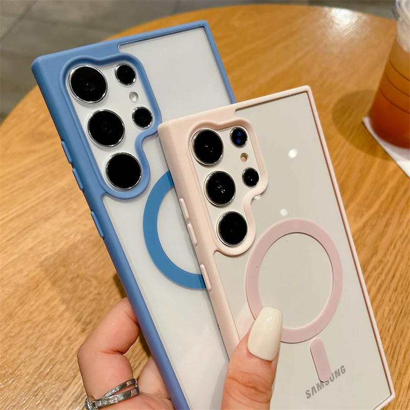 Luxury Magnetic Matte Frame Transparent Phone Case Cover
