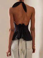 Sexy Women Summer Fashion Tank Tops Solid Color Sleeveless Backless Tie-up Halter Off Shoulder Ruched Vest Streetwear - Image 3