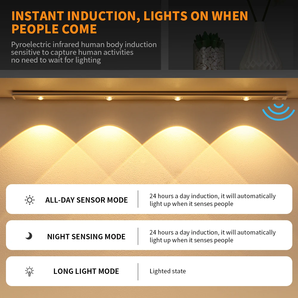 

Multi-Function Under Cabinet Light Wireless Motion Sensor LED Night Light 20/30/40CM Bedroom Kitchen Wardrobe Closet Lighting