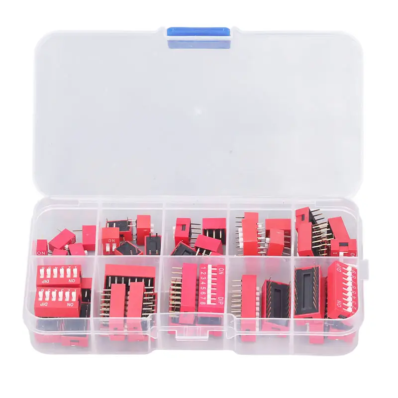 45Pcs Dip Switch Assorted Kit Range 1/2/3/4/5/6/7/8/9P 2.54mm Slide Type Red White Toggle Switch 9 Size image 1