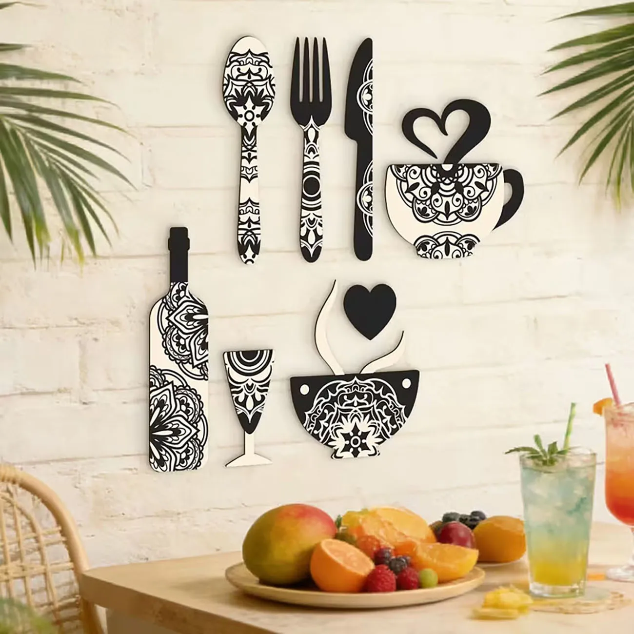 Vintage Wooden Wall Decor with Nano Tape – Tableware & Beverage Theme Wall Art Ornament
