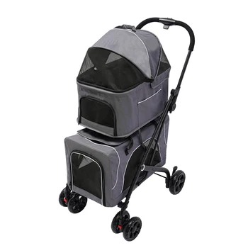 Foldable Double Pet Stroller with Carrier 1