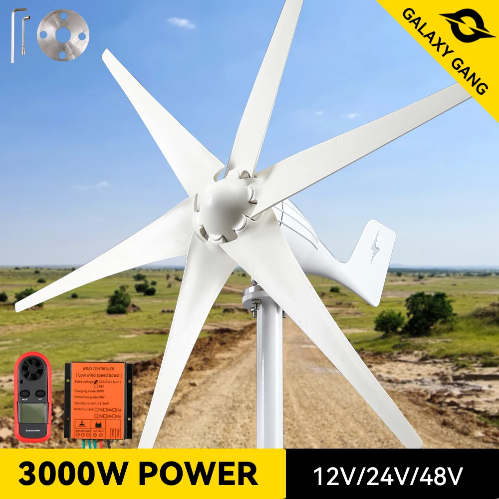 3000W Windkraftanlage Komplett Set 48-220V Off Grid Windgenerator mit  Laderegler