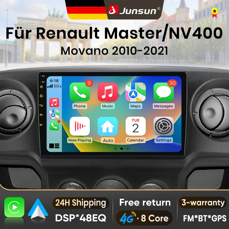 Radio para Auto Junsun Android 15 para Renault Master, Nissan NV400, Opel Movano 2010-2021, con Apple CarPlay, Pantalla Auto, Estéreo, Reproductor Multimedia, Video, Sistemas Inteligentes para Auto, Autoradio 2 Din, Unidad Principal, Navegación GPS, Bluetooth 4G, 8 Núcleos, FM, DSP, RDS, DAB+ 1