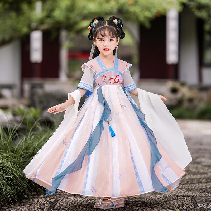 

Girls Summer Hanfu Ancient Style Improved Embroidery Mid-Autumn Festival Hanfu Girls Chinese Style Children's Tang Dress Skirt