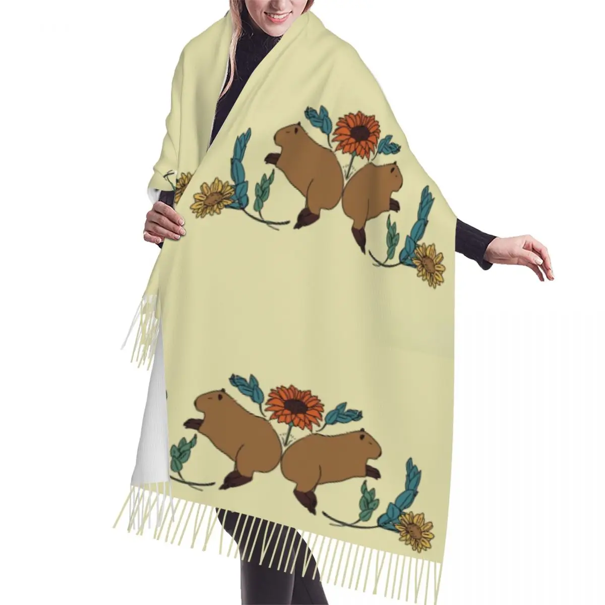 

Capybara Cute Popular Animals Scarf Wrap Women Long Winter Warm Tassel Shawl Unisex Fashion Versatile Female Scarves