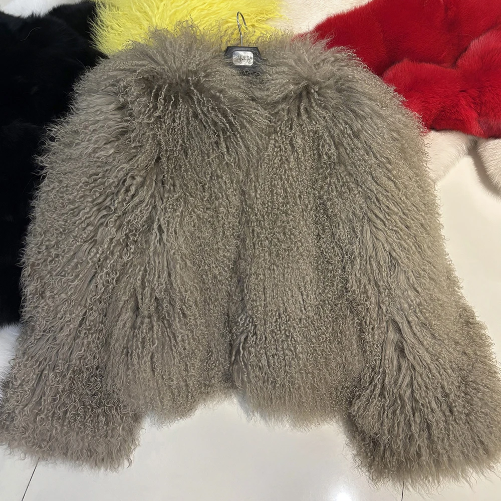 YOLOAgain Plus Size Dark Brown Mongolia Sheep Fur Jacket Women Real Fur Jacket Female Winter Warm Outerwear