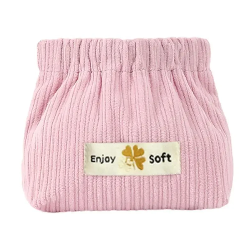 Corduroy Makeup Bag Soft Small Corduroy Makeup Pouch Portable Organizing Pouch with Elastic Opening Fashionable Storage Bags