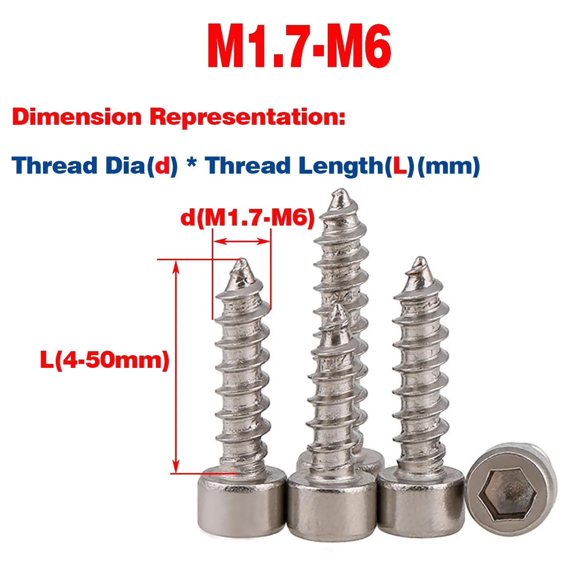 

304 Stainless Steel Hexagon Socket Self Tapping Screw Self Tapping Small Screw M1.7M2M3M4M5M6