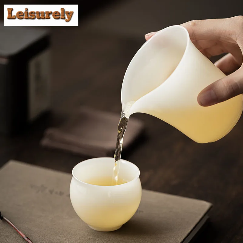 Pure Jade Porcelain Bamboo Joint Teacup Luxury Tea Bowl Water Jug Tea-tasting Smelling Cup Chazhan Master Cups Teaset Ornaments