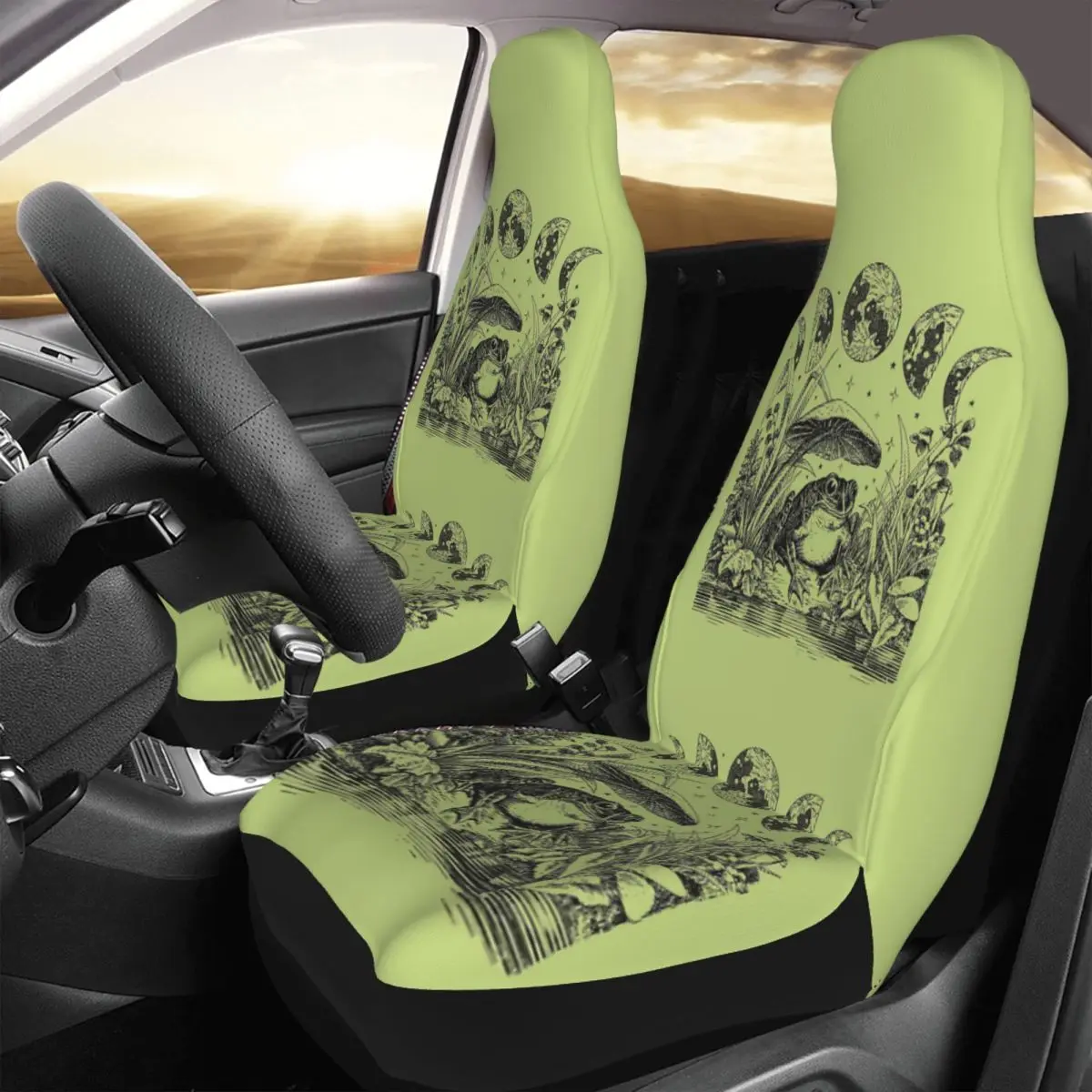 Frog With Mushroom And Moon 2 Front Car Seat Covers for Cars Auto SUV Universal Protector Accessories