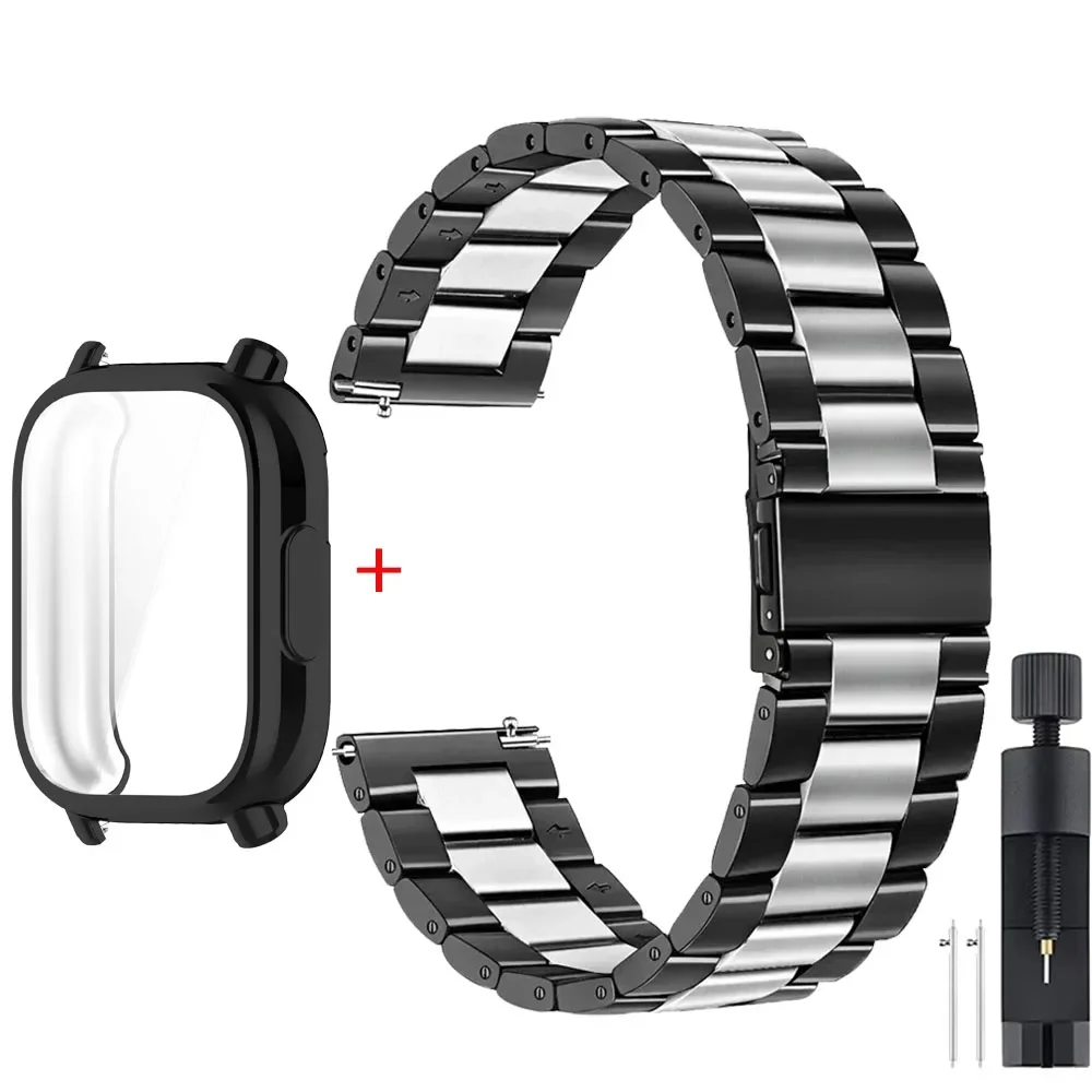 Luxury Metal Strap with TPU Soft Case for Premium Smartwatches - Stainless Steel Watchband Correa