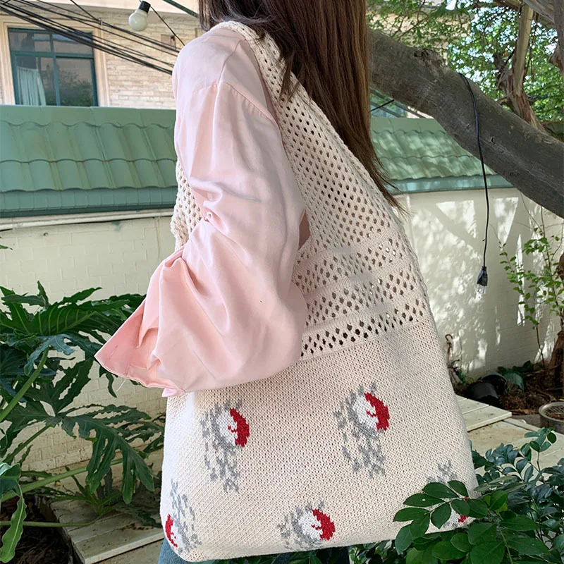 2023 New Knitted Retro Style Shoulder Bag Daily Casual Large Capacity Art Hollow Out Weave Trend All-match Upgrade Your Style