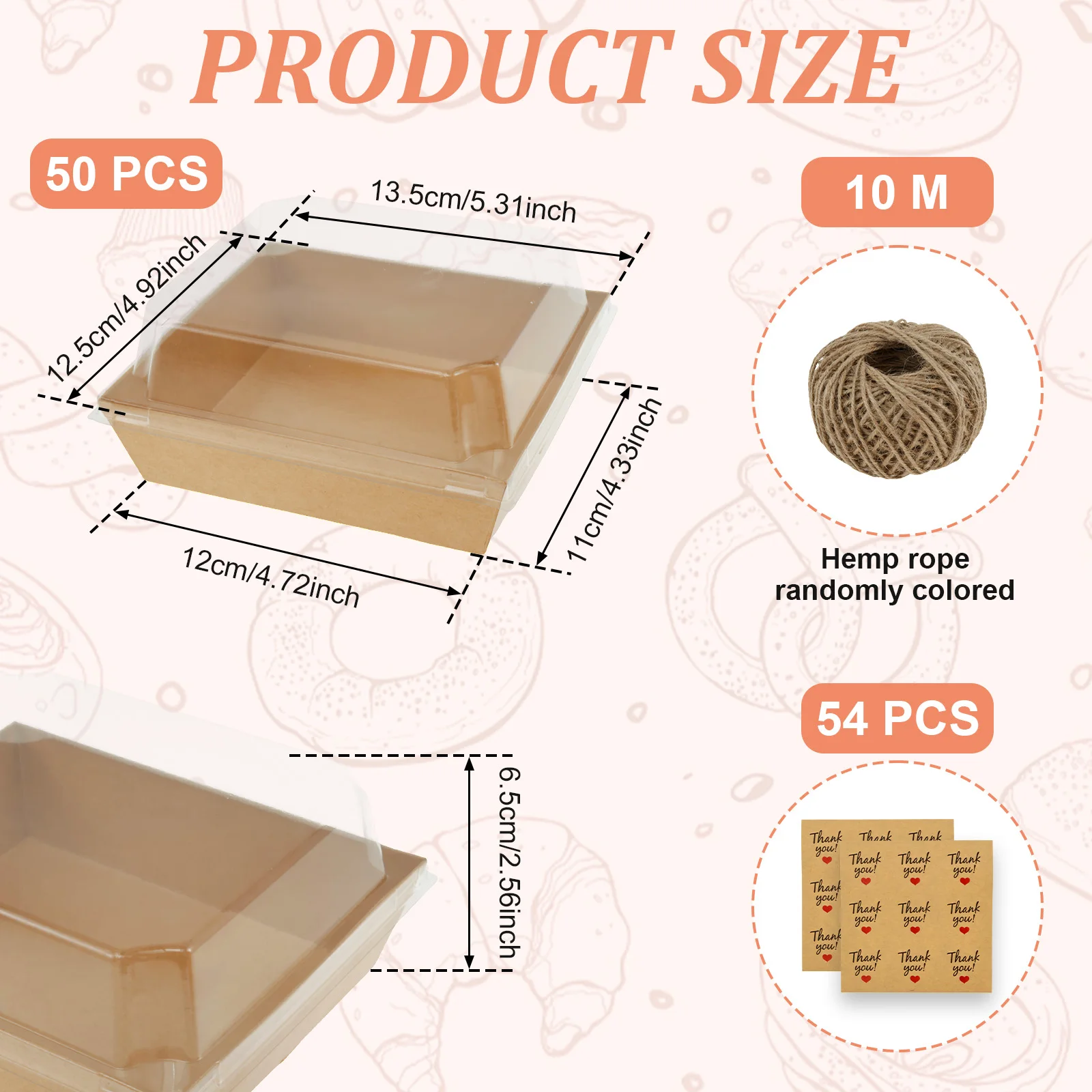 100/50pc Cake Box Dessert Candy Box with Clear Lid Food Packe for Wedding Party Christmas Decor Sandwich Bread Nuts Gift