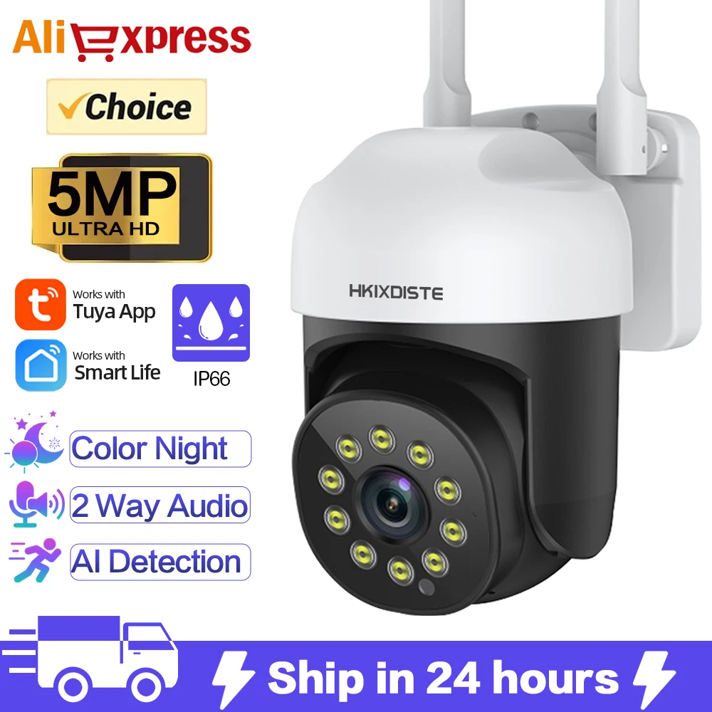 Tuya Smart Home 5Mp Wifi Telecamera Ip Di Sorveglianza Registrazione Audio Visione Notturna A Colori Monitoraggio Automatico Telecamera Di Sicurezza V