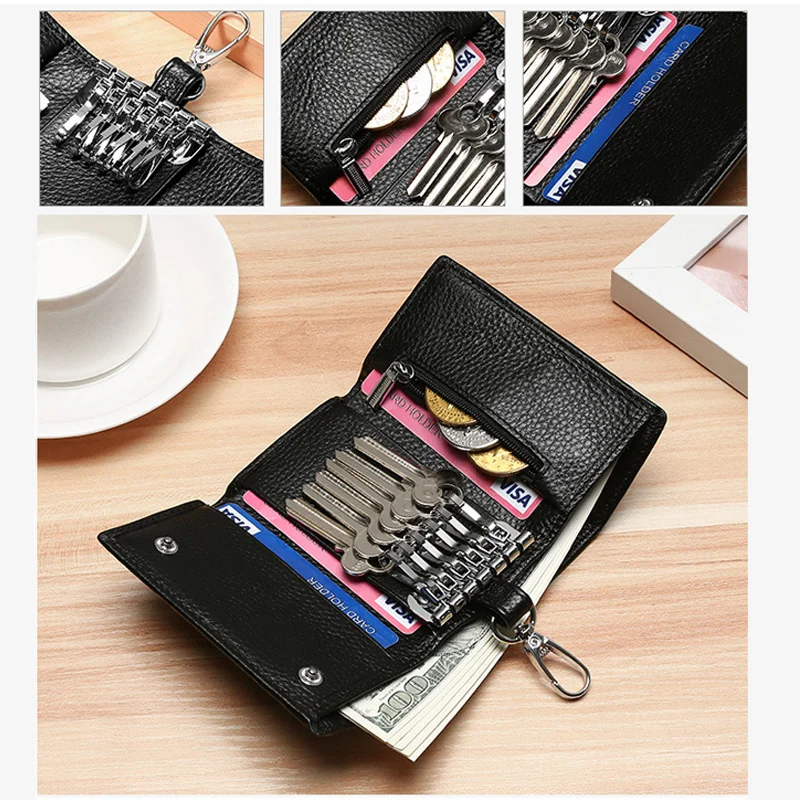 Key Holder Genuine Leather Key Holder Wallet Key Organizer with Card Slots,key organizer,key holder,key purse