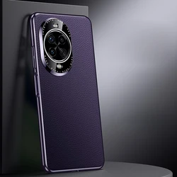 Premium Genuine Leather Plating Lichee Pattern Shockproof Hard Case Cover for Huawei nova 14 Pro (Purple)