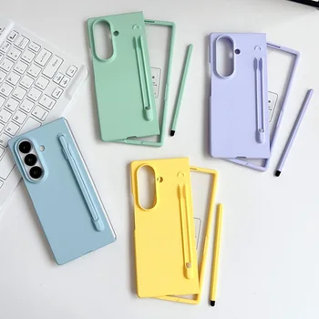 Étui de protection en verre multicolore avec fente pour stylo bonbon et étui de téléphone pour Samsung Z Fold 7 fold7 Galaxy Fold 6 5 4 lentille protège la couverture
