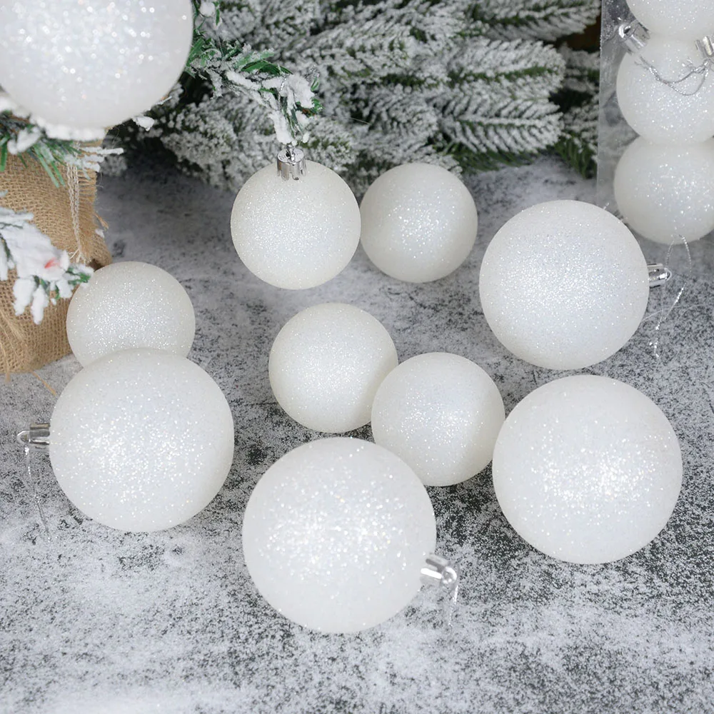 6pcs/box White Christmas Ball Hanging Ornament Glitter White Christmas Ball for New Year Noel Navidad Xmas Tree Decorations