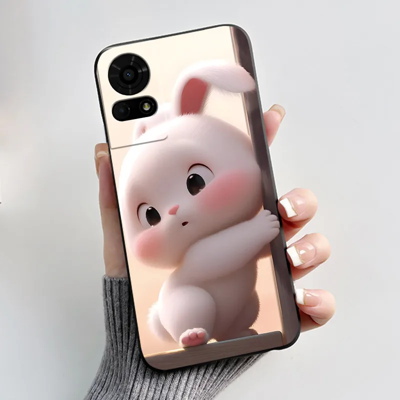 Cute Cartoon Soft Silicone Protective Phone Case - Black