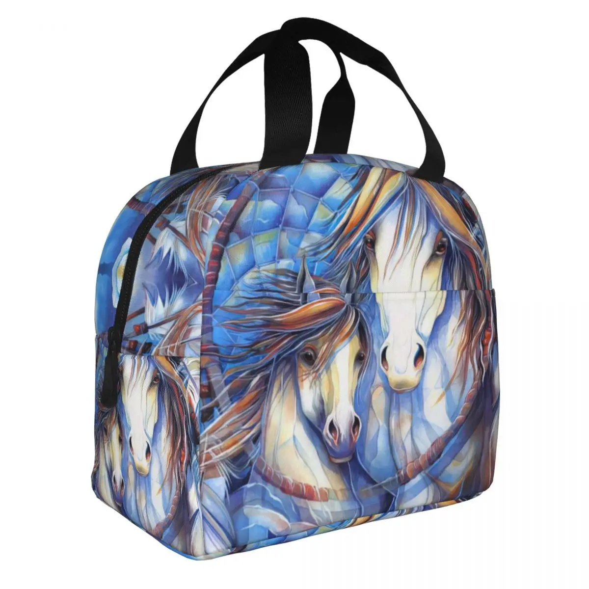 

Horses Lunch Bento Bags Portable Aluminum Foil thickened Thermal Cloth Lunch Bag for Boys and Girls