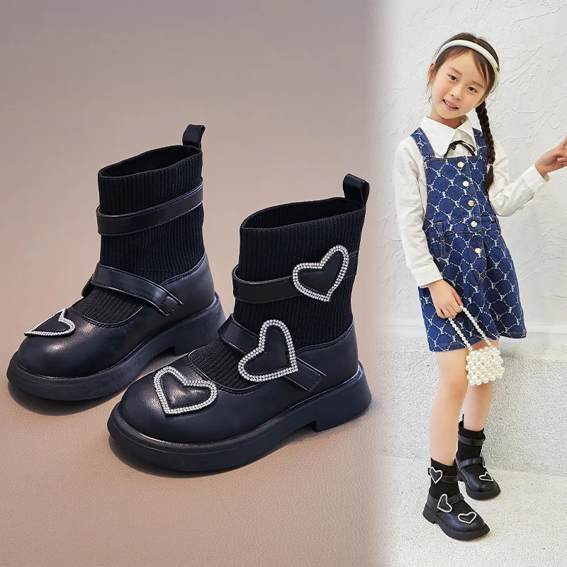 Spring Autumn Kids Fashion Single Boots Children's Riding Boot For Little Girls Leather Shoes British Style Black Beige White