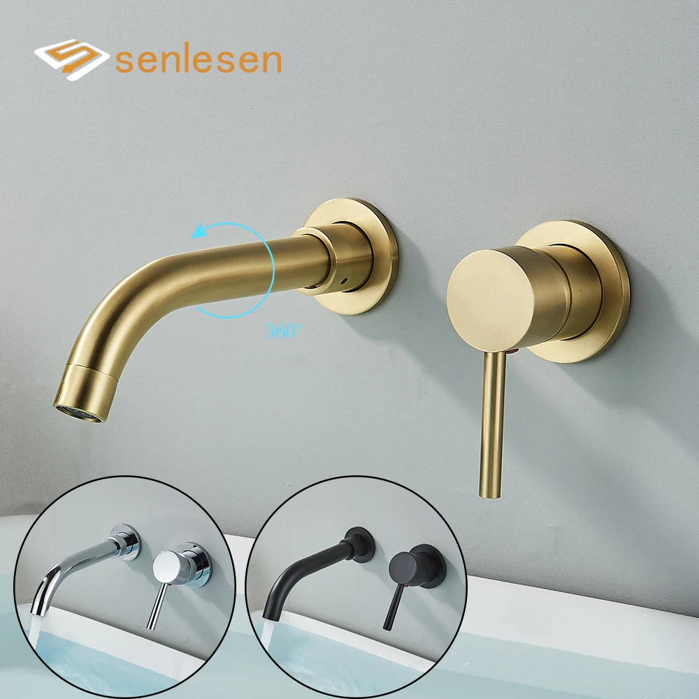 Basin Faucet Bathroom Faucet Bathroom Basin Faucet Brushed Golden Concealed Wall Mounted Faucet Tap 360 Rotation Single Handle Hot Cold Water Bath Mixer Tap basin faucet bathroom faucet