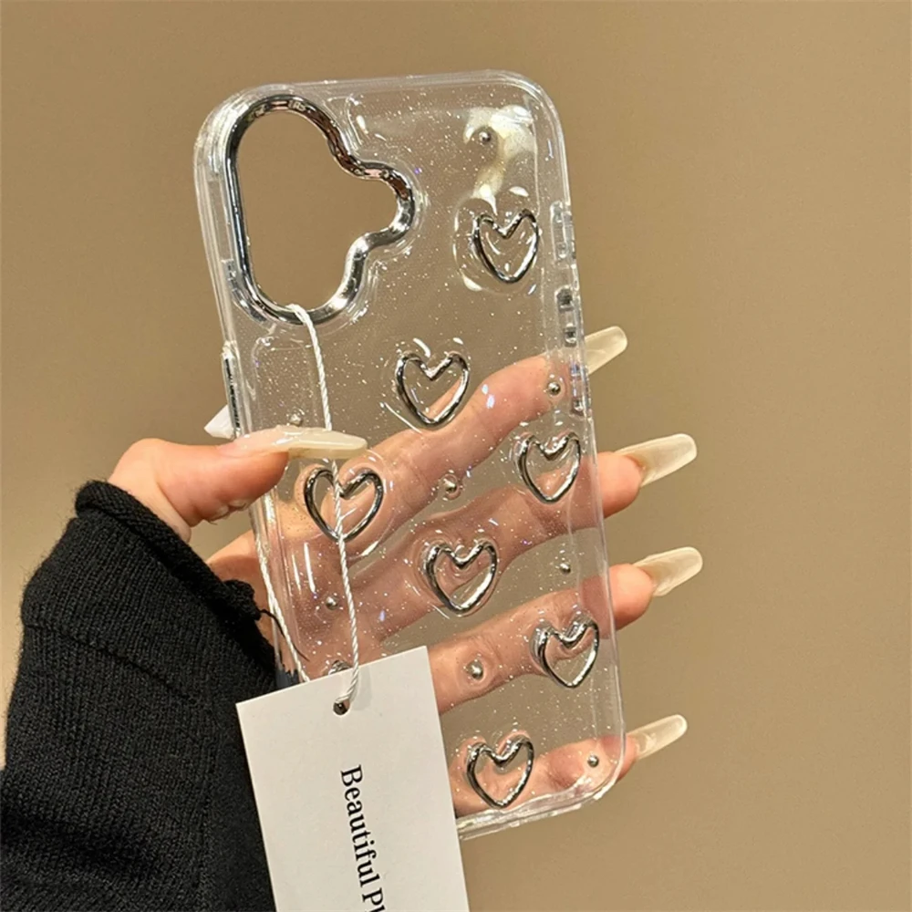 Korea Cute Metal Love Heart Epoxy Glitter Bling Phone Case
