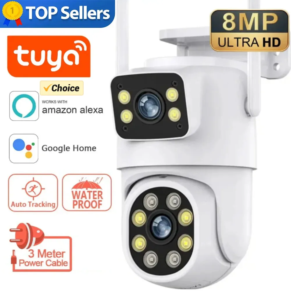 4K 8MP Dual Lens PTZ WIFI Camera Full HD Dual Screen Ai Human Auto Tracking Outdoor 4MP Security Video Surveillance Camera Tuya 2 in 1 ai smart dual lens dual camera 2 in 1 automatic tracking wifi camera indoor and outdoor security camera free shipping