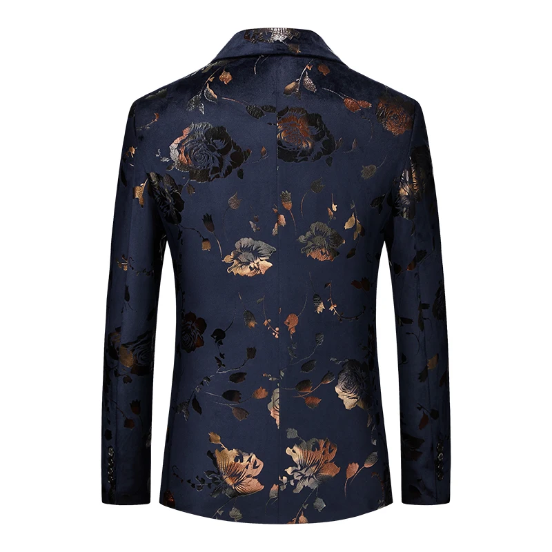 High Quality Men's Business Fashion Handsome Trend Wedding Casual Double Breasted Flowers  Costume Homme De Luxe  Blazer 2