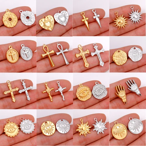 스테인레스 스틸 실버 컬러 크로스 참 펜던트, DIY 목걸이 팔찌 귀걸이 쥬얼리 공예 액세서리 만들기, 3 개/묶음 3
