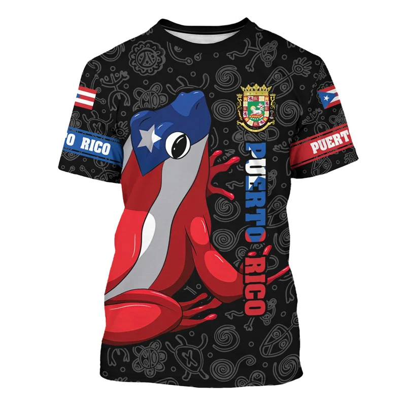 Puerto Rico Flag Pattern T-Shirt Men Frog National Emblem 4