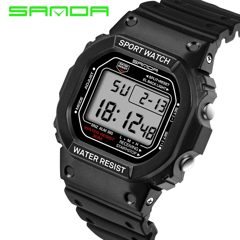 SANDA Men Quartz Electronic Watch HD LED Display Automatic Calendar Luminous Watches 30 Waterproof Fashion Men Wristwatches 329 skmei watch men sports high school students multifunctional anti fall timing date fashion waterproof electronic watch boy1731